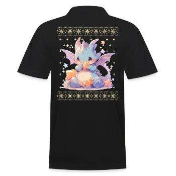 Kawaii Drachen im Ugly Christmas Sweater Style - Männer Poloshirt - Schwarz - Hinten - Kai (181cm)