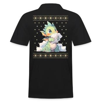 Kawaii Drachen im Ugly Christmas Sweater Style - Männer Poloshirt - Schwarz - Hinten - Kai (181cm)