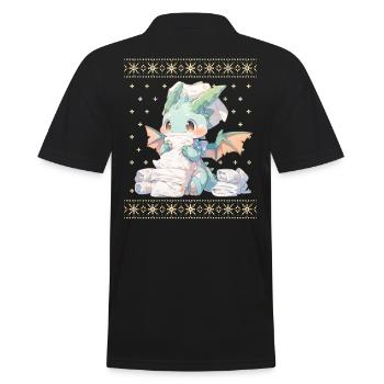 Kawaii Drachen im Ugly Christmas Sweater Style - Männer Poloshirt - Schwarz - Hinten - Kai (181cm)