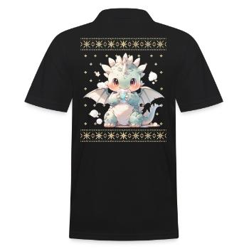 Kawaii Drachen im Ugly Christmas Sweater Style - Männer Poloshirt - Schwarz - Hinten - Kai (181cm)