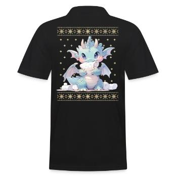 Kawaii Drachen im Ugly Christmas Sweater Style - Männer Poloshirt - Schwarz - Hinten - Kai (181cm)