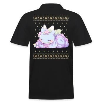 Kawaii Drachen im Ugly Christmas Sweater Style - Männer Poloshirt - Schwarz - Hinten - Kai (181cm)