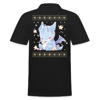 Kawaii Drachen im Ugly Christmas Sweater Style - Männer Poloshirt - Schwarz - Hinten - Kai (181cm)