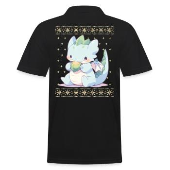 Kawaii Drachen im Ugly Christmas Sweater Style - Männer Poloshirt - Schwarz - Hinten - Kai (181cm)
