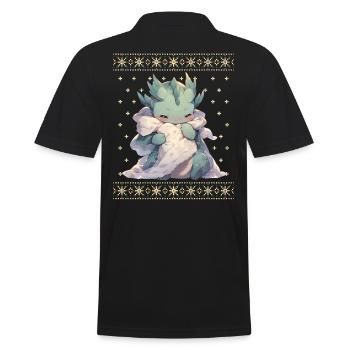 Kawaii Drachen im Ugly Christmas Sweater Style - Männer Poloshirt - Schwarz - Hinten - Kai (181cm)