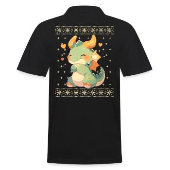 Kawaii Drachen im Ugly Christmas Sweater Style - Männer Poloshirt - Schwarz - Hinten - Kai (181cm)