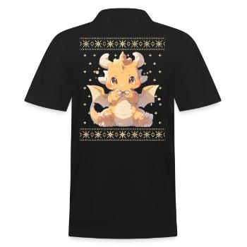 Kawaii Drachen im Ugly Christmas Sweater Style - Männer Poloshirt - Schwarz - Hinten - Kai (181cm)