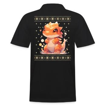 Kawaii Drachen im Ugly Christmas Sweater Style - Männer Poloshirt - Schwarz - Hinten - Kai (181cm)