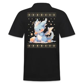 Kawaii Drachen im Ugly Christmas Sweater Style - Männer Poloshirt - Schwarz - Hinten - Kai (181cm)