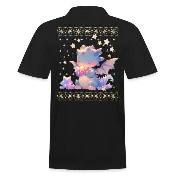 Kawaii Drachen im Ugly Christmas Sweater Style - Männer Poloshirt - Schwarz - Hinten - Kai (181cm)