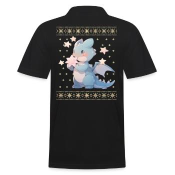 Kawaii Drachen im Ugly Christmas Sweater Style - Männer Poloshirt - Schwarz - Hinten - Kai (181cm)