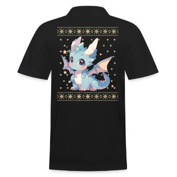 Kawaii Drachen im Ugly Christmas Sweater Style - Männer Poloshirt - Schwarz - Hinten - Kai (181cm)