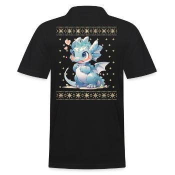 Kawaii Drachen im Ugly Christmas Sweater Style - Männer Poloshirt - Schwarz - Hinten - Kai (181cm)