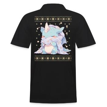 Kawaii Drachen im Ugly Christmas Sweater Style - Männer Poloshirt - Schwarz - Hinten - Kai (181cm)