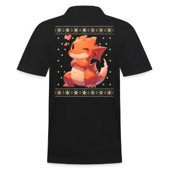 Kawaii Drachen im Ugly Christmas Sweater Style - Männer Poloshirt - Schwarz - Hinten - Kai (181cm)