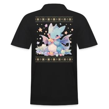 Kawaii Drachen im Ugly Christmas Sweater Style - Männer Poloshirt - Schwarz - Hinten - Kai (181cm)