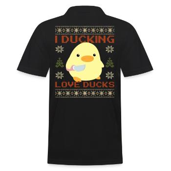 Ente mit Messer Meme - I love Ducks Ugly Christmas - Männer Poloshirt - Schwarz - Hinten - Kai (181cm)