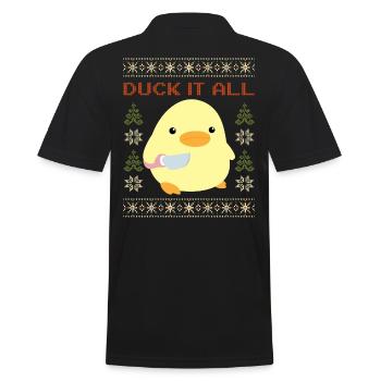 Ente mit Messer Meme - Duck it all Ugly Christmas - Männer Poloshirt - Schwarz - Hinten - Kai (181cm)