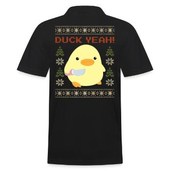 Ente mit Messer Meme - Duck Yeah Ugly Christmas - Männer Poloshirt - Schwarz - Hinten - Kai (181cm)