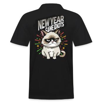 Same Idiots - Angry Cat Happy New Year Pajamas - Männer Poloshirt - Schwarz - Hinten - Kai (181cm)