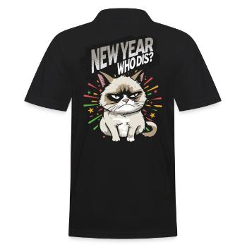 New Year Who dis? Angry Cat Happy New Year Pajamas - Männer Poloshirt - Schwarz - Hinten - Kai (181cm)