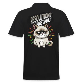 More Takeout - Angry Cat Happy New Year Pajamas - Männer Poloshirt - Schwarz - Hinten - Kai (181cm)