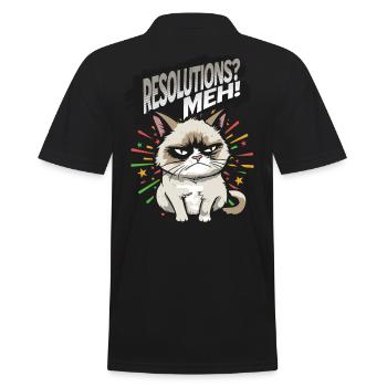 Resolutions? Meh! Angry Cat Happy New Year Pajamas - Männer Poloshirt - Schwarz - Hinten - Kai (181cm)
