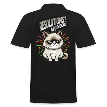 Resolutions? Nah! Angry Cat Happy New Year Pajamas - Männer Poloshirt - Schwarz - Hinten - Kai (181cm)