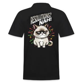 Resolutions? Nah! Angry Cat Happy New Year Pajamas - Männer Poloshirt - Schwarz - Hinten - Kai (181cm)