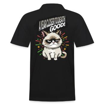 Plus près de la mort - Pyjama Angry Cat Happy New Year - Polo Homme - noir - Dos - Kai (181cm)