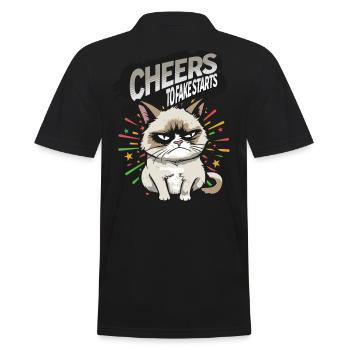 Fake Starts - Angry Cat Happy New Year Pajamas - Männer Poloshirt - Schwarz - Hinten - Kai (181cm)