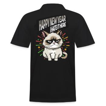 I hate it here - Angry Cat Happy New Year Pajamas - Männer Poloshirt - Schwarz - Hinten - Kai (181cm)