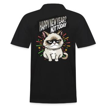 Not today - Angry Cat Happy New Year Pajamas - Männer Poloshirt - Schwarz - Hinten - Kai (181cm)