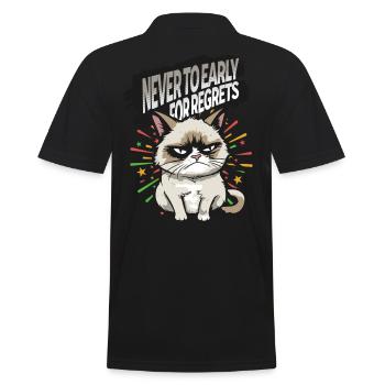 Early Regrets - Angry Cat Happy New Year Pajamas - Männer Poloshirt - Schwarz - Hinten - Kai (181cm)