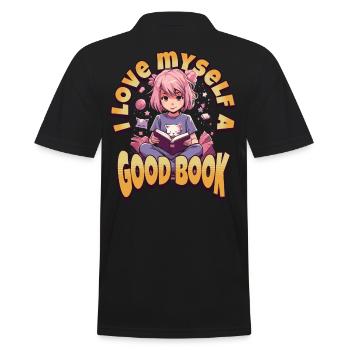 I love Books - Kawaii Anime Girl for Bookworms - Men's Polo Shirt - black - Back - Kai (181cm)