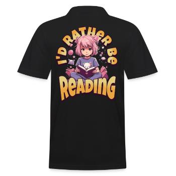 I'd rather be reading Kawaii Anime Girl Bookworm - Men's Polo Shirt - black - Back - Kai (181cm)