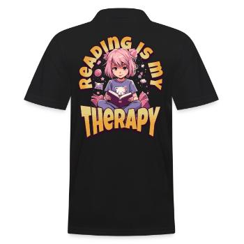 Reading is my Therapy Kawaii Girl for Bookworms - Men's Polo Shirt - black - Back - Kai (181cm)