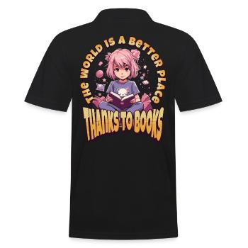 World of Books Kawaii Anime Girl for Bookworms - Men's Polo Shirt - black - Back - Kai (181cm)