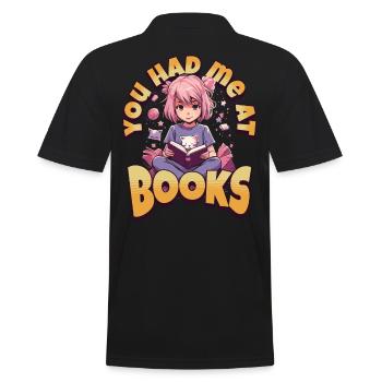 You had me at Books - Kawaii Girl for Bookworms - Men's Polo Shirt - black - Back - Kai (181cm)