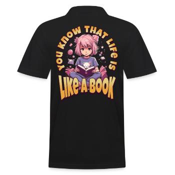 Life is like a Book - Kawaii Girl for Bookworms - Men's Polo Shirt - black - Back - Kai (181cm)