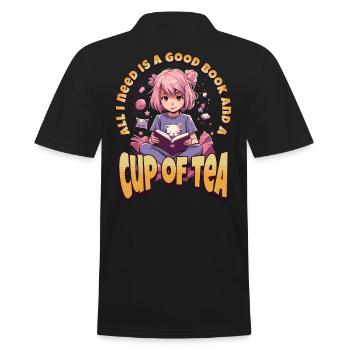 Cup of Tea - Kawaii Anime Girl for Bookworms - Men's Polo Shirt - black - Back - Kai (181cm)