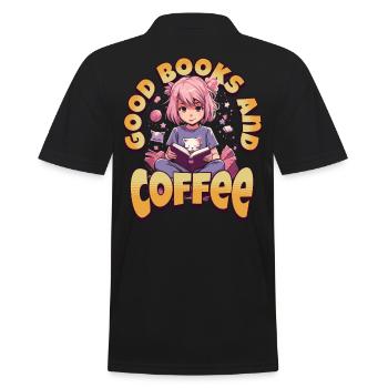 Books and Coffee - Kawaii Girl for Bookworms - Men's Polo Shirt - black - Back - Kai (181cm)