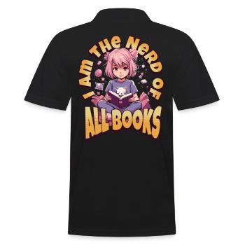 Book Nerd - Kawaii Anime Girl for Bookworms - Men's Polo Shirt - black - Back - Kai (181cm)