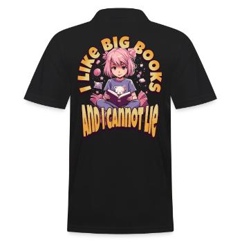 I like big Books - Kawaii Anime Girl Bookworms - Men's Polo Shirt - black - Back - Kai (181cm)