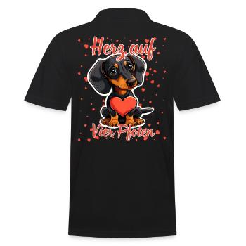 Herz auf vier Pfoten - Lustige Dackel Liebe - Männer Poloshirt - Schwarz - Hinten - Kai (181cm)