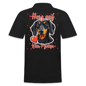 Herz auf vier Pfoten - Lustige Dackel Liebe - Männer Poloshirt - Schwarz - Hinten - Kai (181cm)