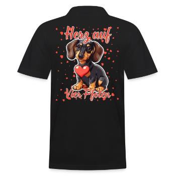 Herz auf vier Pfoten - Lustige Dackel Liebe - Männer Poloshirt - Schwarz - Hinten - Kai (181cm)