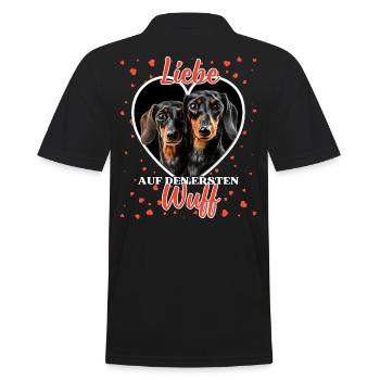 Liebe auf den ersten Wuff - Lustige Dackel Liebe - Männer Poloshirt - Schwarz - Hinten - Kai (181cm)