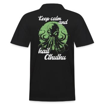 Keep Calm and Hail Cthulhu Lovecraft Necronomicon - Männer Poloshirt - Schwarz - Hinten - Kai (181cm)
