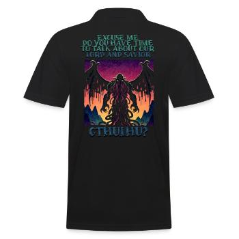 Herr & Erlöser Cthulhu Kult Lovecraft Necronomicon - Männer Poloshirt - Schwarz - Hinten - Kai (181cm)